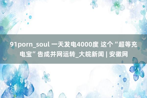 91porn_soul 一天发电4000度 这个“超等充电宝”告成并网运转_大皖新闻 | 安徽网